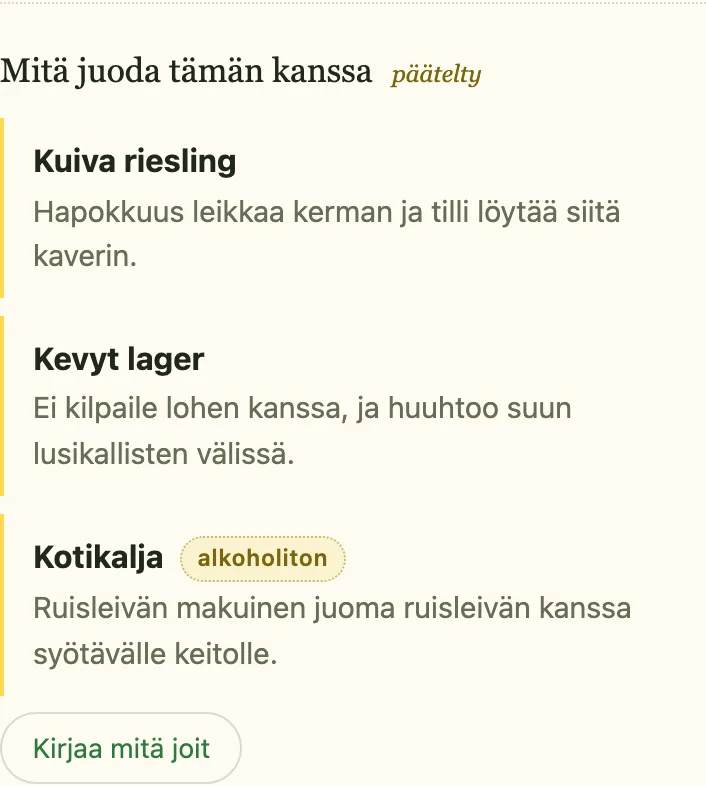 Mitä juoda tämän kanssa: kolme ehdotusta, yksi alkoholiton