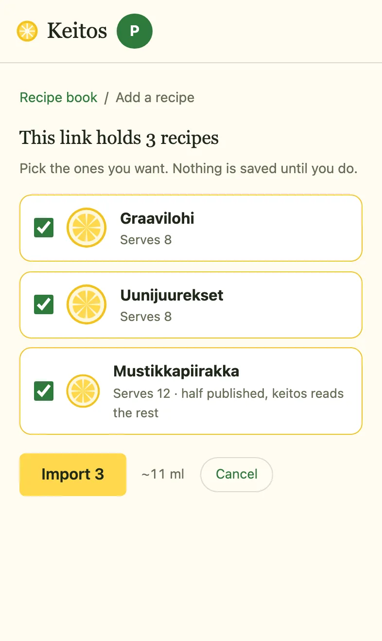 This link holds three recipes: pick the ones to import